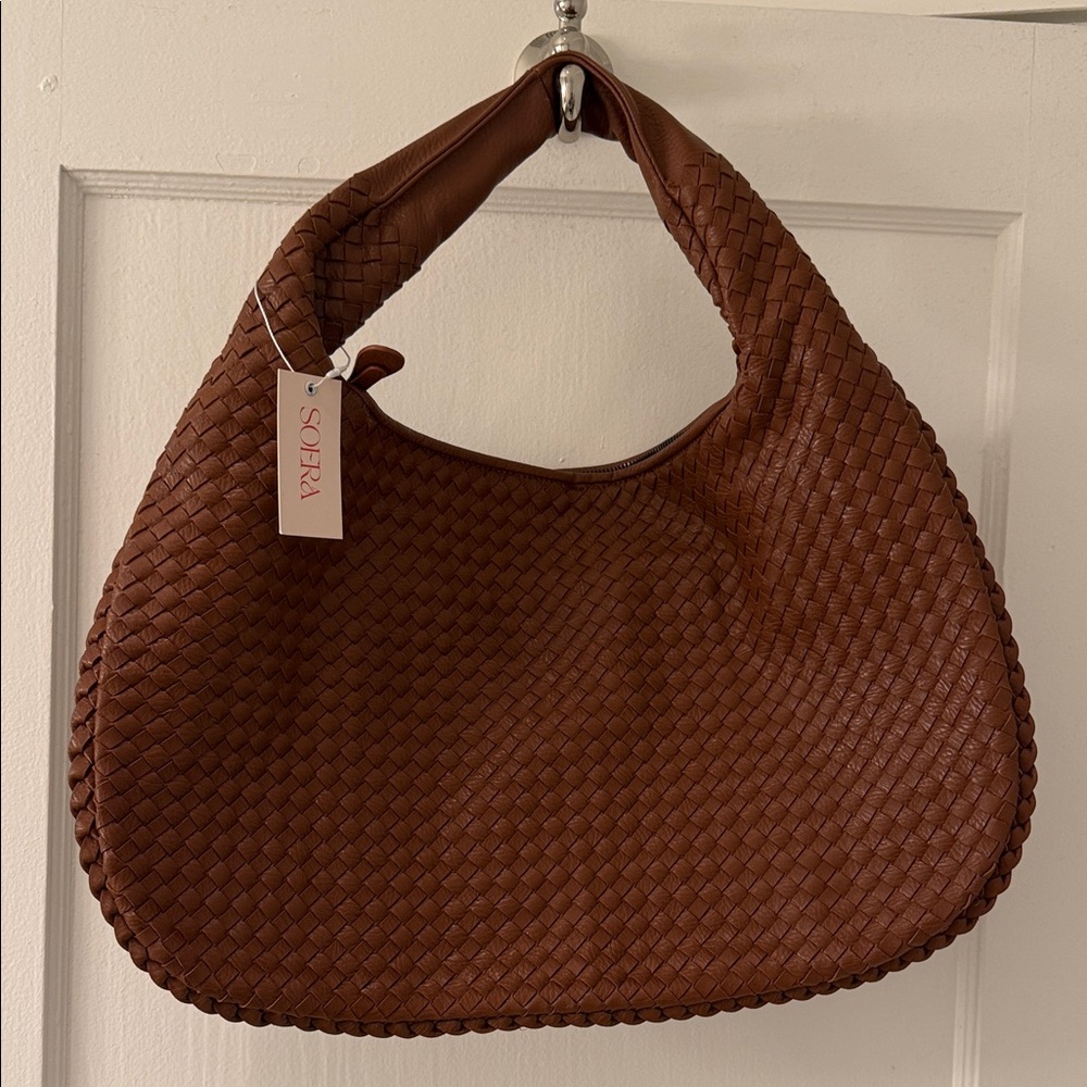 Soera Brown Woven Hobo Bag Vegan Leather Extra Large NWT